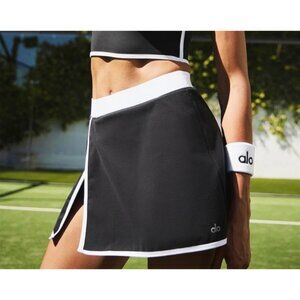 Alo Airbrush Streamlined Skirt Black White Slit Sports Tennis Athletic Skort L